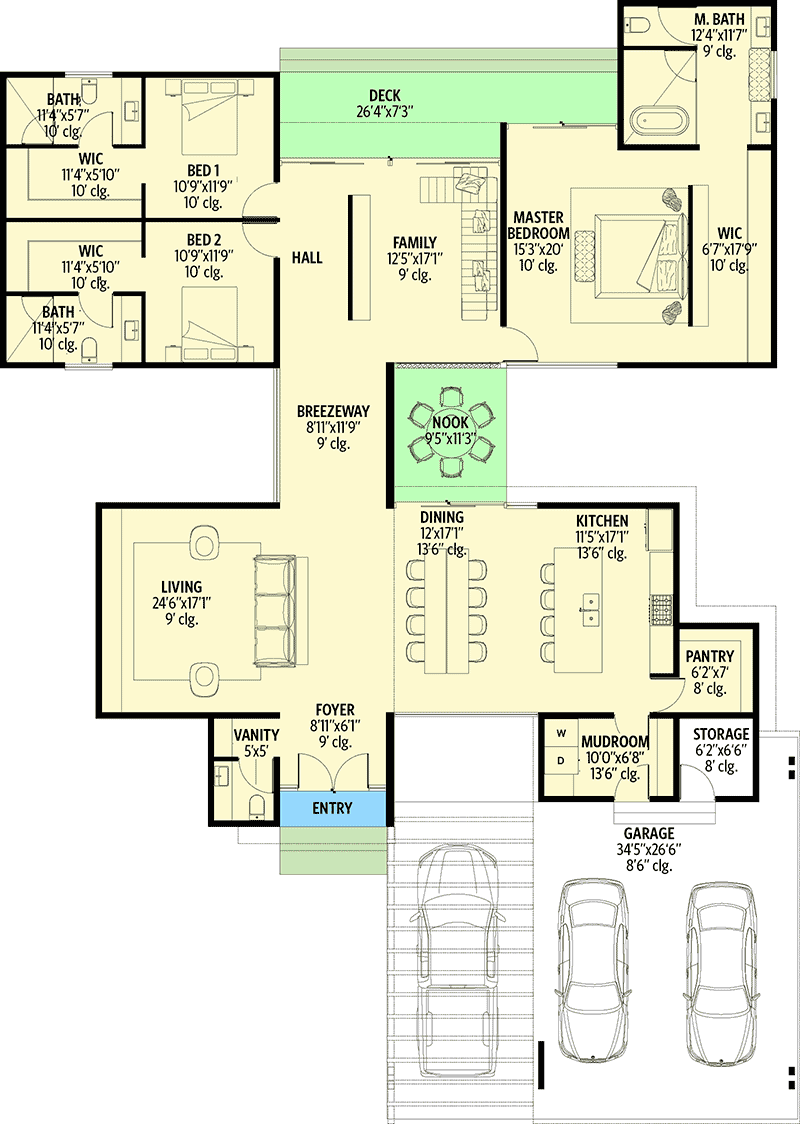 Plan 311012RMZ: Exclusive Modern Home Plan with Natural Lighting Galore - Floor Plan - Main Level - Contemporary, Mid Century Modern, Modern, Ranch