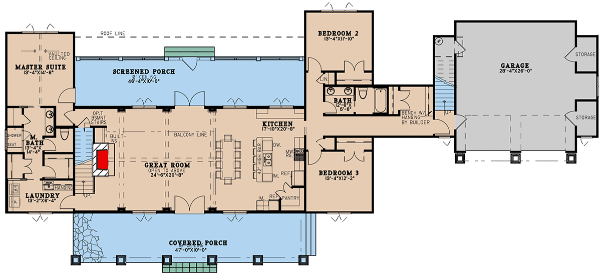 Plan 70699MK: Mountain Country Craftsman Home Plan with 2-Story Great Room and 10'-Deep Front and Back Porches - Floor Plan - Main Level - Country, Craftsman, Mountain, New American, Rustic