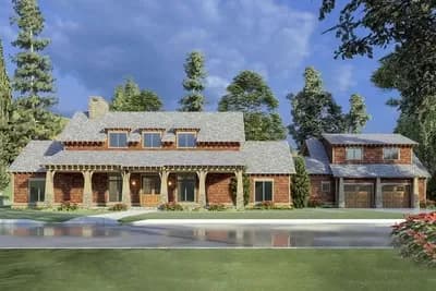 Mountain Country Craftsman Home Plan with 2-Story Great Room and 10'-Deep Front and Back Porches