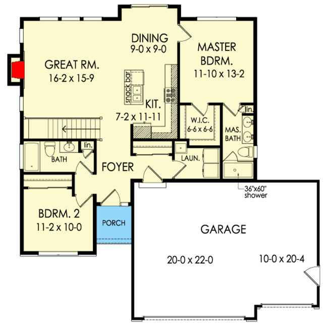 Plan 790085GLV: Cozy New American Ranch Plan Under 1200 Square Feet with 3-Car Garage - Floor Plan - Main Level - Craftsman, New American, Northwest, Ranch, Traditional