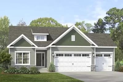 Cozy New American Ranch Plan Under 1200 Square Feet with 3-Car Garage