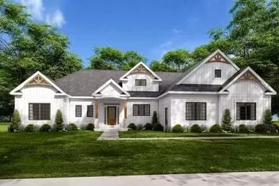 3-Bed New American Home Plan with Split Bedrooms