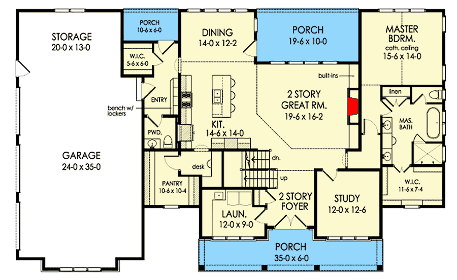 Plan 790104GLV: 4-Bed Country Home Plan with 2-story Great Room - Floor Plan - Main Level - Country, Farmhouse, Modern Farmhouse, New American