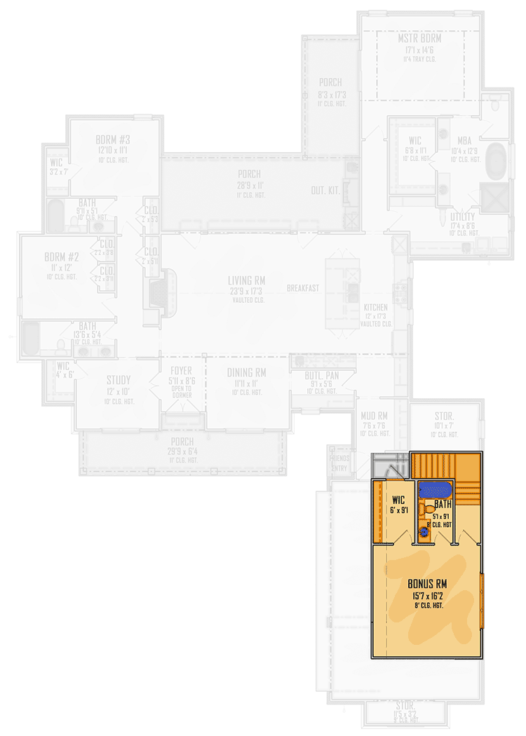Plan 510195WDY: Split Bedroom Modern Farmhouse with Vaulted Open Concept Core - Floor Plan - 2nd Floor - Acadian, Country, Louisiana-Style, Modern Farmhouse, New American, Southern