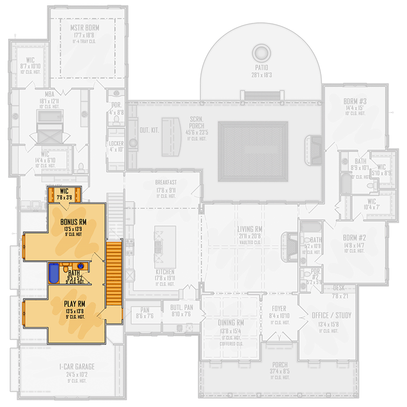 Plan 510196WDY: Exclusive 4-Bed House Plan with Screened Porch and Bonus Second Level - Floor Plan - 2nd Floor - Acadian, Country, Farmhouse, Louisiana-Style, Southern, Transitional