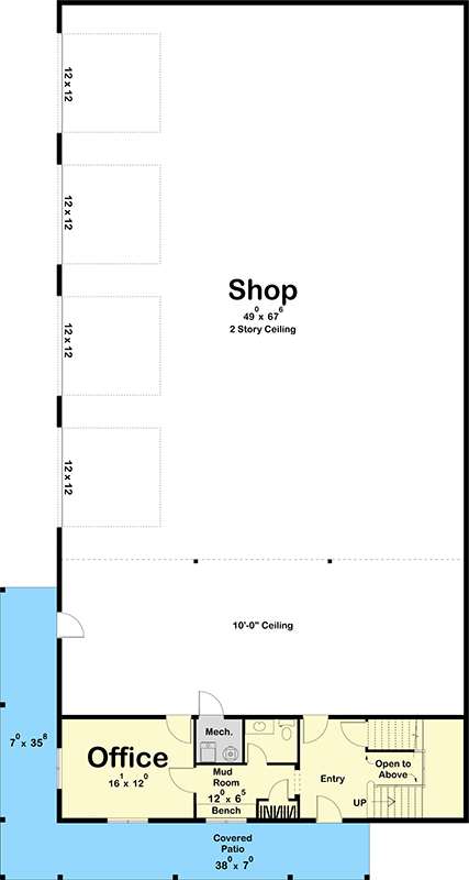 Plan 62331DJ: Barndominium-style Shouse with Massive Workshop, an Office and Living Quarters - Floor Plan - Main Level - Barndominium, Country, New American, Southern