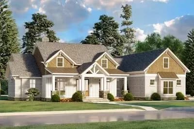 3-Bed Country Craftsman Home Plan with Large Bonus Room Above 3-Car Garage