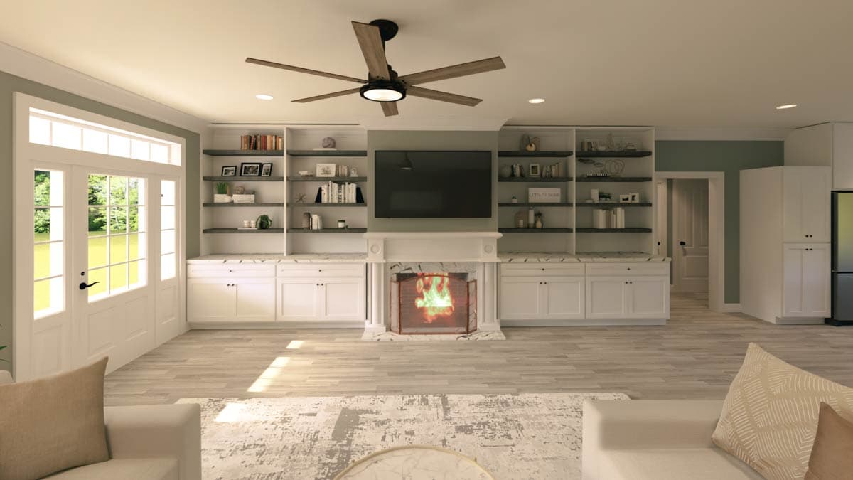 Plan 25027DH: Compact 4-Bed One-Story House Plan with Decorative Gable and a Home Office - 2352 Sq Ft - Image #6 - Country, Modern Farmhouse, Ranch, Traditional