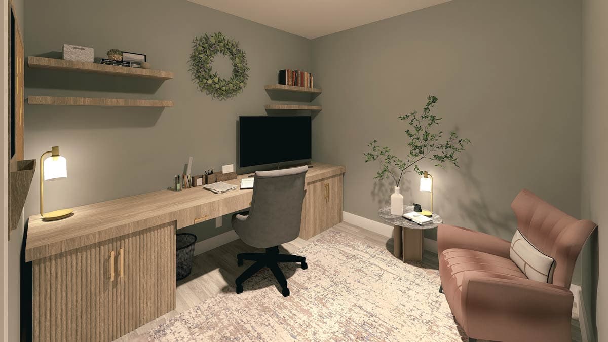 Plan 25027DH: Compact 4-Bed One-Story House Plan with Decorative Gable and a Home Office - 2352 Sq Ft - Image #10 - Country, Modern Farmhouse, Ranch, Traditional