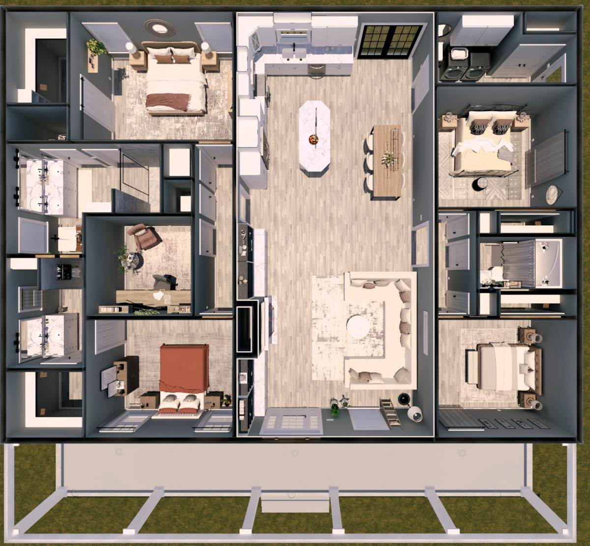 Plan 25027DH: Compact 4-Bed One-Story House Plan with Decorative Gable and a Home Office - 2352 Sq Ft - Image #21 - Country, Modern Farmhouse, Ranch, Traditional
