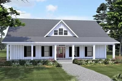Compact 4-Bed One-Story House Plan with Decorative Gable and a Home Office - 2352 Sq Ft