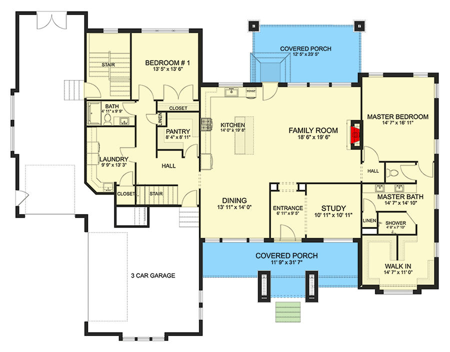 Plan 61376UT: One-level Mountain House Plan with Study and Optional Lower-level Office - Floor Plan - Main Level - Craftsman, Mountain, New American, Ranch