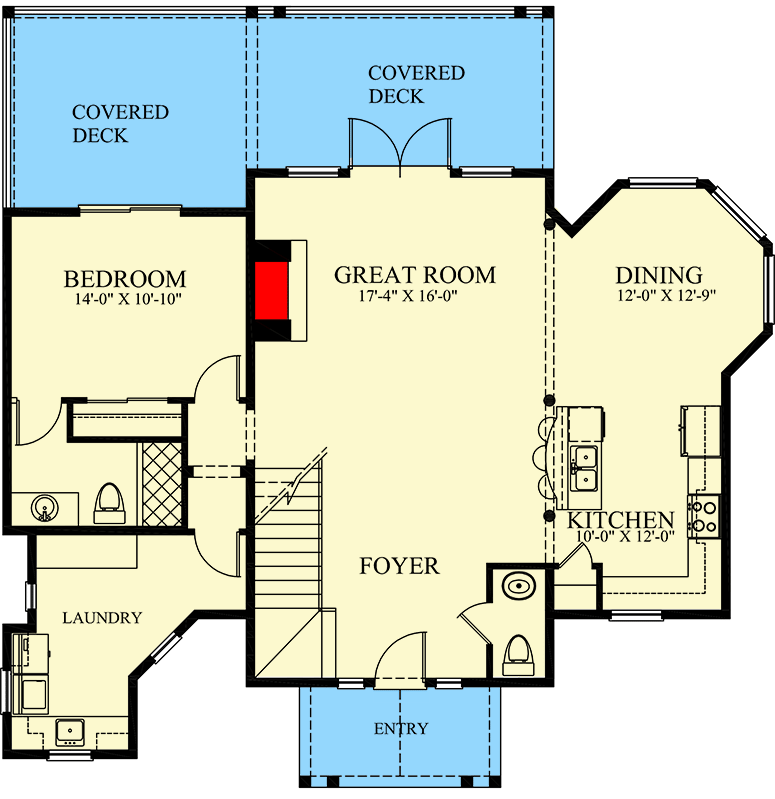 Plan 24127BG: Rustic Mountain House Plan for Rear-sloped Lot - Floor Plan - Main Level - Country, Craftsman, Mountain, Rustic, Vacation