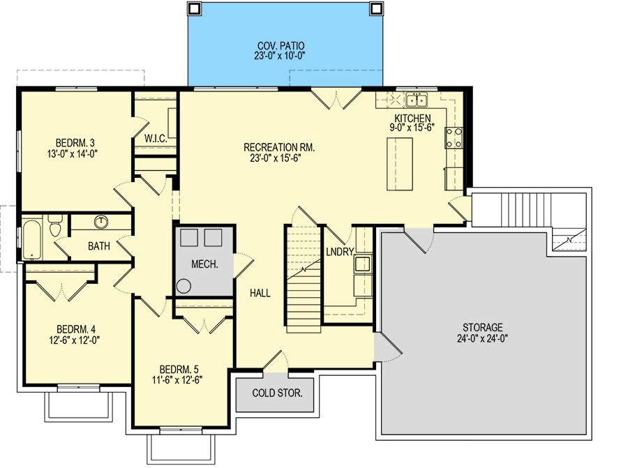 Plan 290106IY: 5-Bed Country Craftsman House Plan with Lower-level Apartment - Floor Plan - Lower Level - Country, Craftsman, New American, Ranch