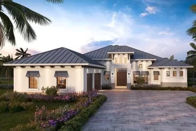 Transitional Florida-style House Plan with Split Bedrooms and Study