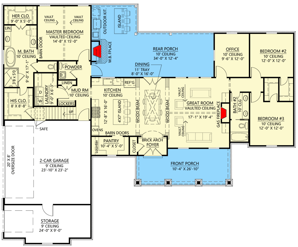 Plan 56498SM: 3-Bed New American House Plan with Home Office, Vaulted Great Room and Bonus Room Expansion - Floor Plan - Main Level - Country, Craftsman, Farmhouse, New American, Ranch, Southern, Traditional