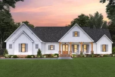 3-Bed New American House Plan with Home Office, Vaulted Great Room and Bonus Room Expansion