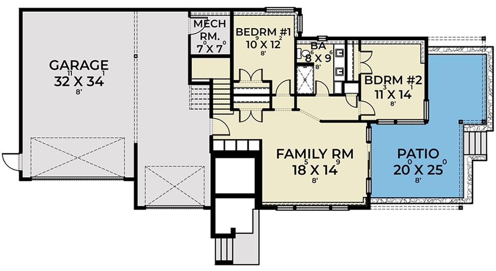 Plan 280133JWD: Contemporary Prairie Home Plan with Home Office and Lower-level Garage - Floor Plan - Lower Level - Contemporary, Mid Century Modern, Northwest, Prairie
