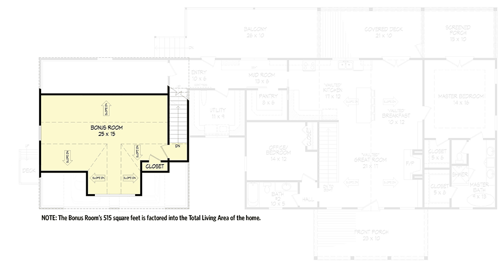 Plan 68750VR: Modern Farmhouse Ranch Home Plan with a Bonus Room and Walkout Basement - Floor Plan - Bonus - Part of Total Living Area - Country, Farmhouse, Modern Farmhouse, New American, Ranch