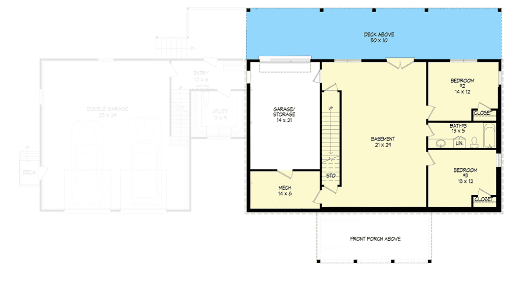 Plan 68750VR: Modern Farmhouse Ranch Home Plan with a Bonus Room and Walkout Basement - Floor Plan - Lower Level - Country, Farmhouse, Modern Farmhouse, New American, Ranch