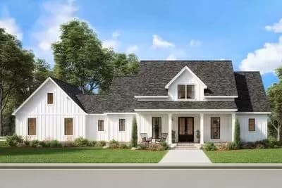 Modern Farmhouse Plan with Home Office and Extended Rear Porch - 2359 Ssq Ft