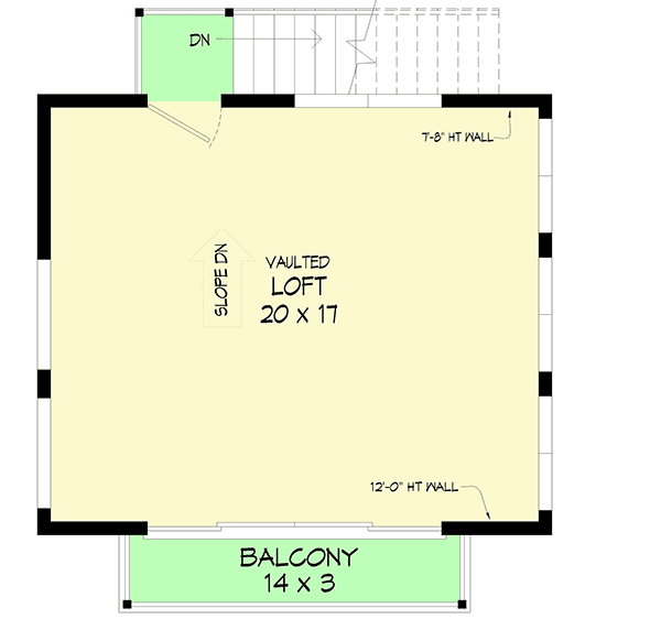 Plan 68751VR: Modern Detached Garage Plan with Vaulted Loft with Balcony - Floor Plan - 2nd Floor - Contemporary, Modern