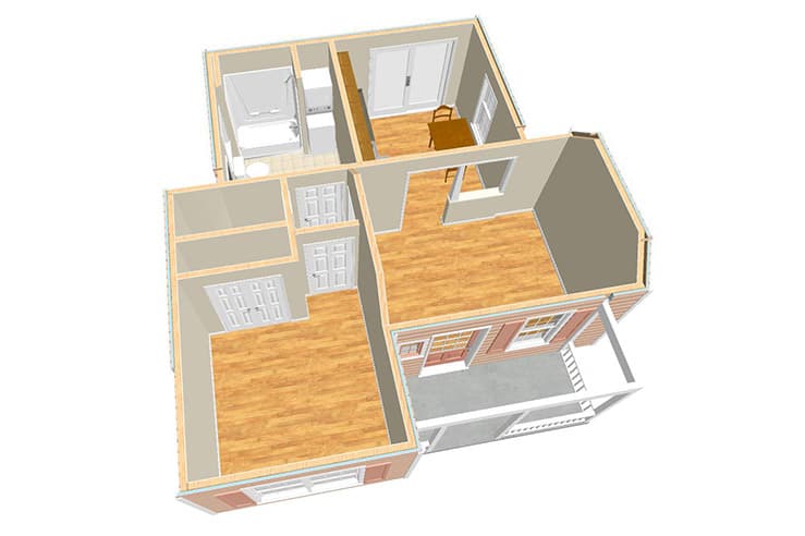 Plan 560000TCD: Backyard One Bedroom Cottage House Plan - Floor Plan - First Floor - Birdseye View - Cottage, Country, Traditional, Vacation