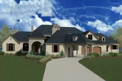 Luxury French Country Home Plan with Courtyard and Indoor Pool 