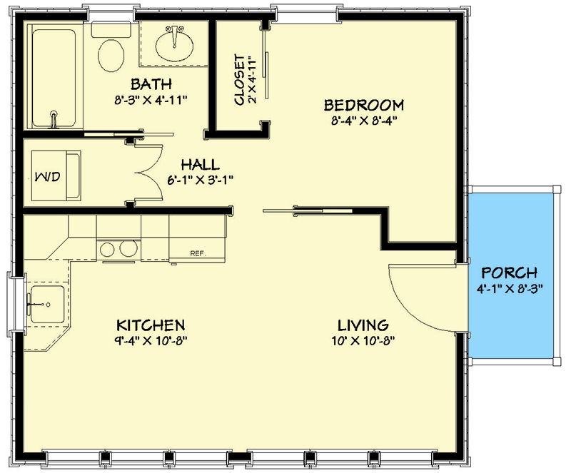 Plan 560004TCD: 400 Square Foot Sun-Filled Tiny House Plan - Floor Plan - Main Level - Cottage, Vacation