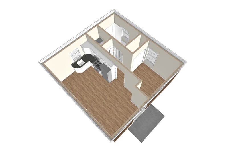 Plan 560004TCD: 400 Square Foot Sun-Filled Tiny House Plan - Floor Plan - First Floor - Birdseye View - Cottage, Vacation