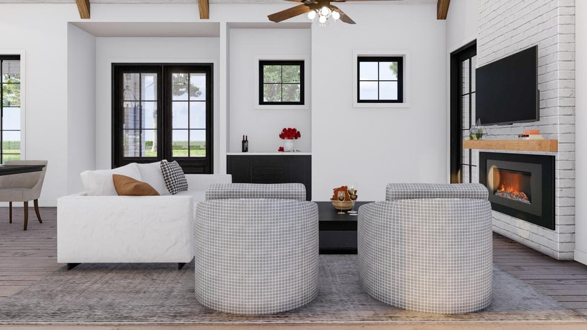 Plan 70802MK: Modern European-style Transitional Home Plan with Porte Cochere and 2-Story Great Room - 2782 Sq Ft - Image #4 - European, Southern, Transitional