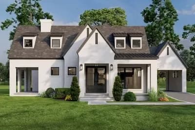 Modern European-style Transitional Home Plan with Porte Cochere and 2-Story Great Room - 2782 Sq Ft