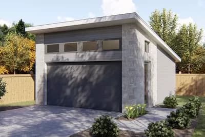Modern 2-car Detached Garage Plan with 4 Transom Windows