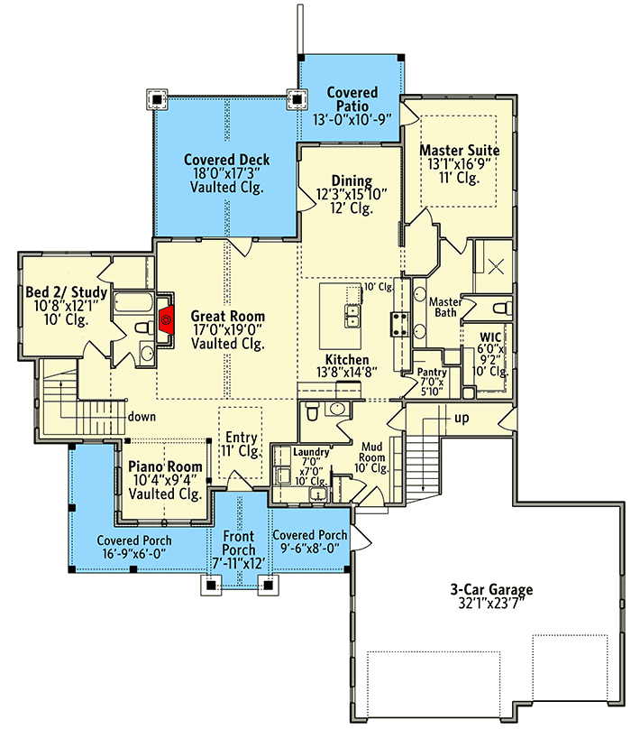 Plan 95113RW: New American Craftsman Home Plan with Piano Room and Optional Lower Level - Floor Plan - Main Level - Country, Craftsman, Mountain, New American, Rustic
