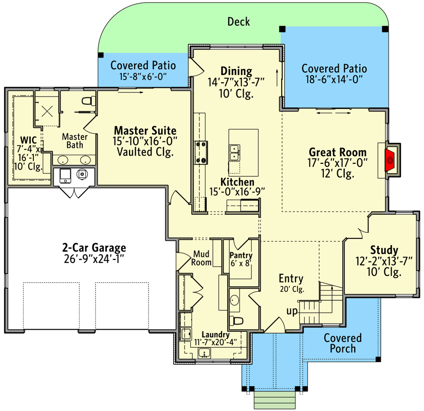 Plan 95114RW: Mountain Craftsman Home Plan with Two Master Suites and an Upstairs Deck - Floor Plan - Main Level - Craftsman, Mountain, New American, Rustic