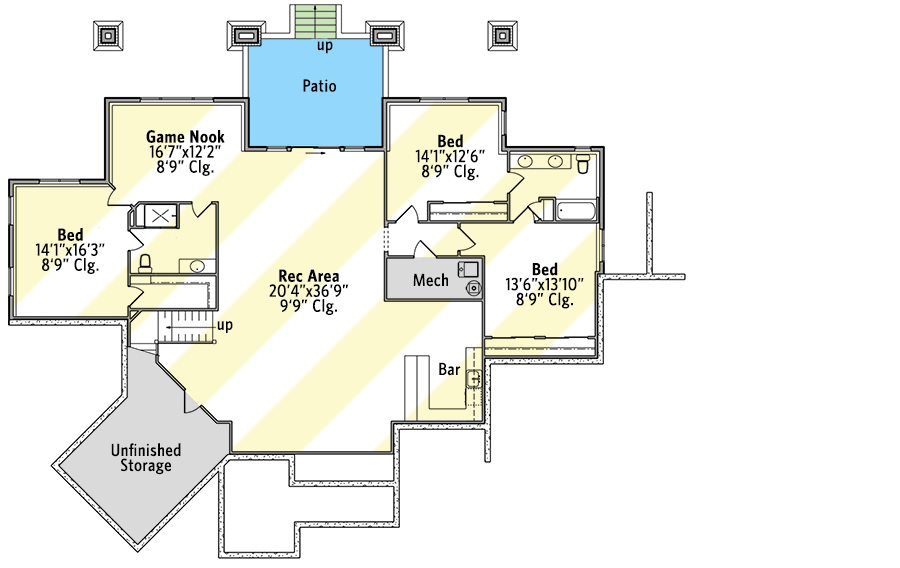Plan 95116RW: New American Mountain Ranch with Angled Den and a 4-Car Garage - Floor Plan - Optional Lower Level - Craftsman, Mountain, New American, Ranch, Rustic