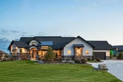 New American Mountain Ranch with Angled Den and a 4-Car Garage