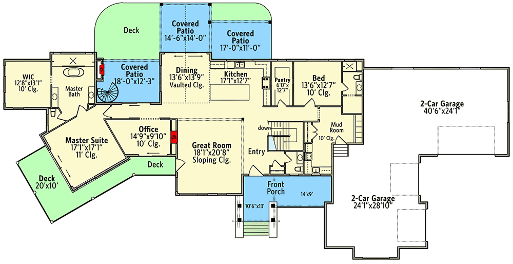 Plan 95117RW: Modern Mountain House Plan with Luxury Lower Level - Floor Plan - Main Level - Contemporary, Mid Century Modern, Modern, Northwest, Prairie, Rustic