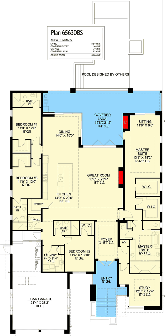 Plan 65630BS: 4-Bed Modern Florida Home Plan for Indoor Outdoor Living  - Floor Plan - Main Level - Contemporary, Mid Century Modern, Modern