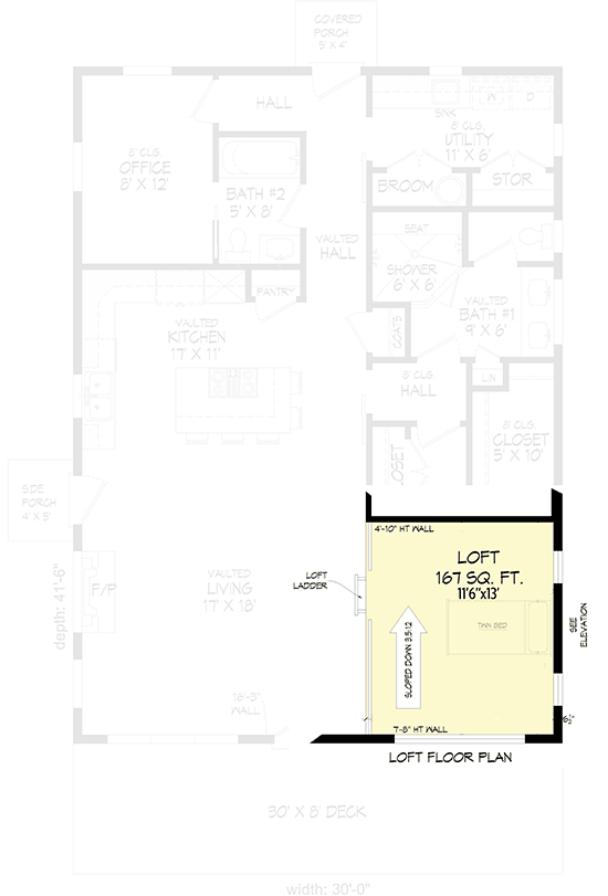 Plan 68752VR: Modern Home Plan with Ladder-Acessible Loft - 1412 Sq Ft - Floor Plan - Loft Accessible By Ladder - Contemporary, Mid Century Modern, Modern, Mountain, Vacation