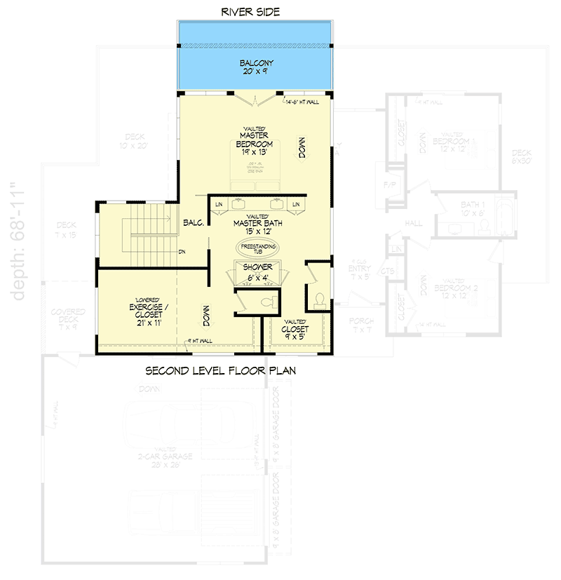 Plan 68753VR: Mid-Century Modern Mountain House Plan for Rear Sloped Lot - 2318 Sq Ft - Floor Plan - 2nd Floor - Mid Century Modern, Modern, Mountain, Northwest