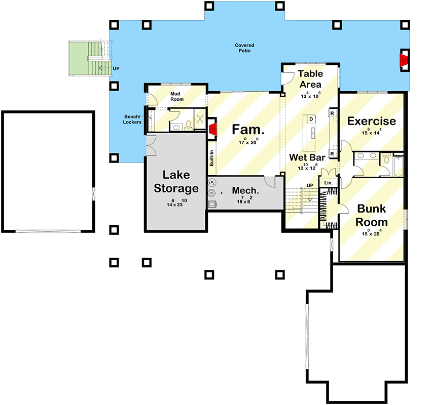 Plan 62345DJ: New American Lake House Plan with Full Wraparound Deck and Split Garages - 2435 Sq Ft - Floor Plan - Optional Lower Level Layout ($ Paid Option) - Country, Craftsman, Mountain, New American, Ranch, Traditional