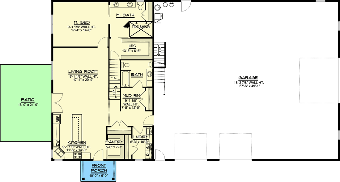 Plan 135040GRA: Simple Barndominium with Massive Garage Space with Loft Overlook - Floor Plan - Main Level - Barndominium, Traditional