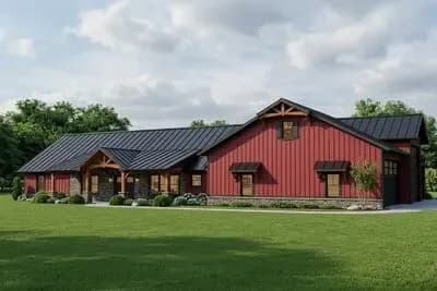 Barn-Inspired Country Home Plan with 5-Bay Garage - 2016 Sq Ft