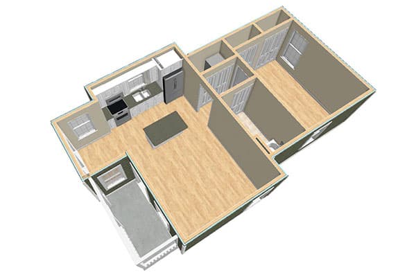 Plan 560017TCD: 612 Square Foot Home Plan with Open Floor Plan - Floor Plan - First Floor - Birdseye View - Cottage, Country, Vacation