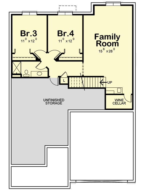 Plan 42668DB: One Story New American Home Plan with Lower Level Family Room and Wine Cellar - 2506 Sq Ft - Floor Plan - Lower Level - Craftsman, New American, Northwest
