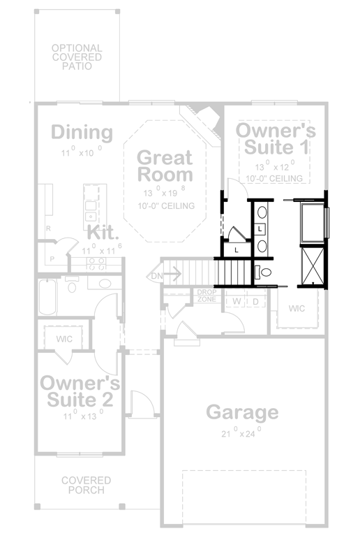 Plan 42669DB: New American House Plan with 2 Master Suites - Floor Plan - Master Bath Alternate (included) - Craftsman, Modern Farmhouse, New American