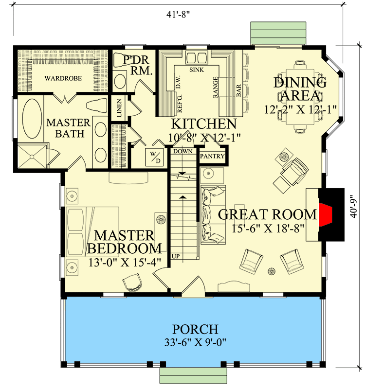 Plan 32672WP: Classic Colonial House Plan with 9'-Deep Front Porch - Floor Plan - Main Level - Colonial, Country, Traditional