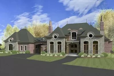 Luxury French Country Home Plan with Staircase in Master Suite