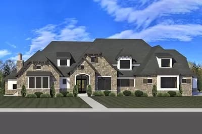 Spacious European Mountain Home Plan with Sports Court